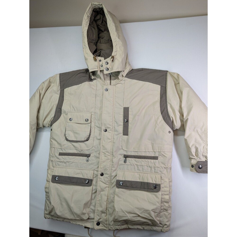 Vintage 90s Dunlop Down Filled Utility Parka Jacket Mens Large Beige Khaki
